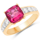 2.70 Carat Genuine Rubellite and White Diamond 14K Yellow Gold Ring-1