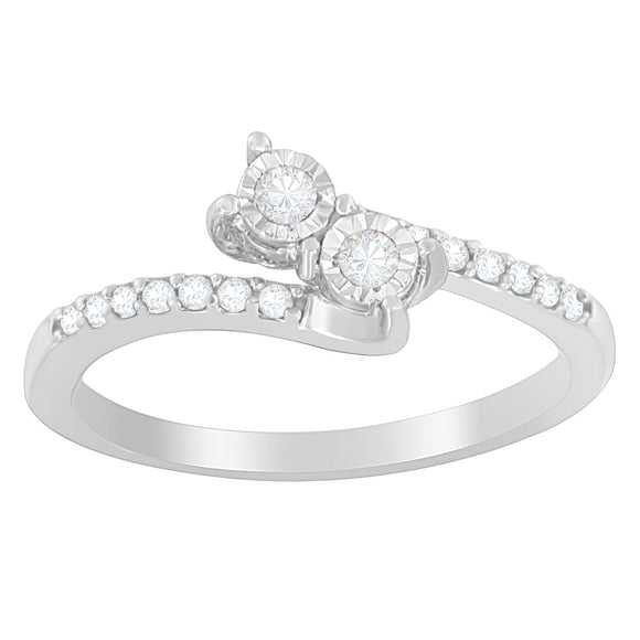 10K White Gold 1/4 Cttw Two-Stone Diamond Bypass Engagement Ring
