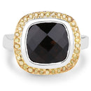 3.67 Carat Genuine Smoky Quartz and Yellow Diamond .925 Sterling Silver Ring-3
