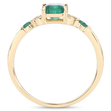 1.07 Carat Genuine Zambian Emerald and White Diamond 14K Yellow Gold Ring - 0