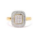 10K Yellow Gold 1/2 cttw Round and Princess Diamond Composite Head and Halo Ring (H-I Color, SI1-SI2 Clarity) - Ring Size 7-4