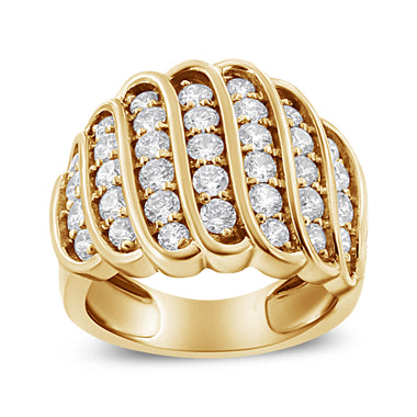 14K Yellow Gold Plated .925 Sterling Silver 2.00 Cttw Diamond Multi Row Band Ring (J-K Color, I1-I2 Clarity) - Ring Size 7 - 0