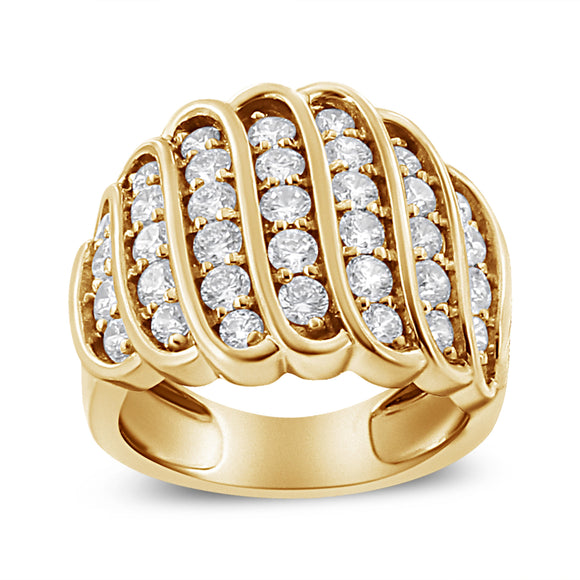 14K Yellow Gold Plated .925 Sterling Silver 2.00 Cttw Diamond Multi Row Band Ring (J-K Color, I1-I2 Clarity) - Ring Size 7