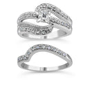 .925 Sterling Silver 1/3 Cttw Round Diamond Crisscross Engagement Ring Bridal Set (H-I Color, I1-I2 Clarity ) - Size 7-3