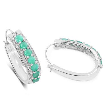 3.42 Carat Genuine Emerald and White Diamond .925 Sterling Silver Earrings - 0