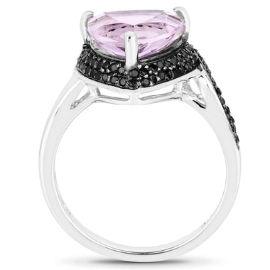 3.53 Carat Genuine Pink Amethyst and Black Spinel .925 Sterling Silver Ring - 0