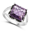 4.58 Carat Genuine Amethyst & Black Diamond .925 Sterling Silver Ring-2