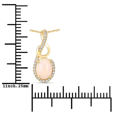 0.56 Carat Genuine Ethiopian Opal and White Diamond 14K Yellow Gold Pendant - 0