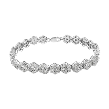 .925 Sterling Silver 2.0 cttw Diamond 7 Stone Floral Cluster Link Bracelet (I-J Color, I3 Clarity) -7.25" - 0