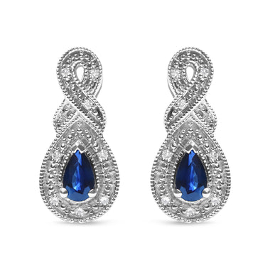 .925 Sterling Silver 4.5 x 3mm Pear Sapphire Gemstone and Diamond Accent Infinity Drop Stud Earrings (H-I Color, SI1-SI2 Clarity)