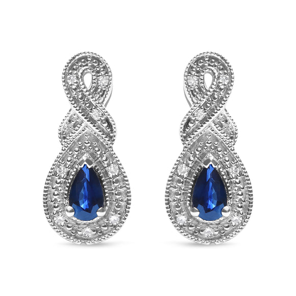 .925 Sterling Silver 4.5 x 3mm Pear Sapphire Gemstone and Diamond Accent Infinity Drop Stud Earrings (H-I Color, SI1-SI2 Clarity)