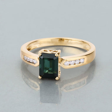 1.19 Carat Genuine Green Tourmaline and White Diamond 14K Yellow Gold Ring - 0