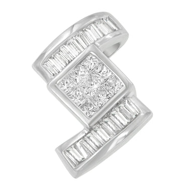 14K White Gold 1 2/5 cttw Princess and Baguette Cut Diamond Zig Zag Pendant Necklace (H-I, SI1-SI2) - 0