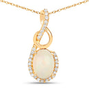 0.56 Carat Genuine Ethiopian Opal and White Diamond 14K Yellow Gold Pendant-1