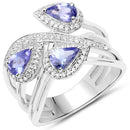 1.52 Carat Genuine Tanzanite and White Zircon .925 Sterling Silver Ring-2