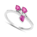 0.68 Carat Genuine Ruby and White Diamond 14K White Gold Ring-2
