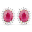3.14 Carat Genuine Ruby and White Diamond 14K Yellow Gold Earrings-1