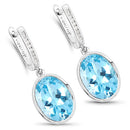 15.13 Carat Genuine Blue Topaz and White Diamond .925 Sterling Silver Earrings-1