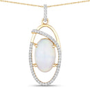 3.59 Carat Genuine Ethiopian Opal and White Diamond 14K Yellow Gold Pendant-1