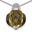 2.91 Carat Genuine Citrine, Champagne Diamond & White Diamond .925 Sterling Silver Pendant-1
