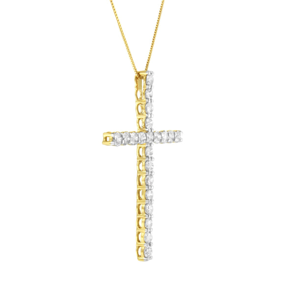 10K Yellow Gold Plated .925 Sterling Silver 4.0 Cttw Round Cut Diamond Cross Pendant Necklace (J-K Color, I1-I2 Clarity) - 18"