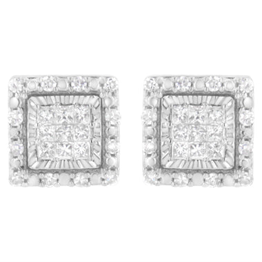 10K White Gold 1/2 cttw Invisible Set Princess-Cut Diamond Square Stud Earring (I-J Color, I1-I2 Clarity)