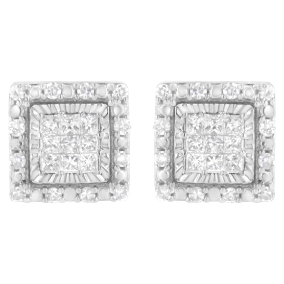 10K White Gold 1/2 cttw Invisible Set Princess-Cut Diamond Square Stud Earring (I-J Color, I1-I2 Clarity)