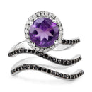 2.31 Carat Genuine Amethyst, Black Spinel and White Diamond .925 Sterling Silver Ring-3