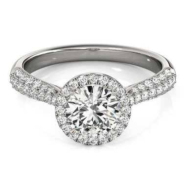 14k White Gold Halo Diamond Engagement Ring with Pave Band (1 1/3 cttw) - 0