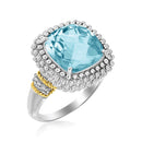 18k Yellow Gold & Sterling Silver Sky Blue Topaz and Diamond Popcorn Ring-1