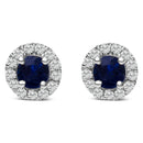 10K White Gold 3.25mm x 3.25mm Round Blue Sapphire and 1/10 Cttw Diamond Halo Stud Earrings (I-J Color, I1-I2 Clarity)-1