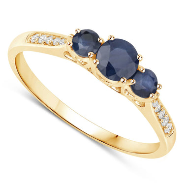 0.56 Carat Genuine Blue Sapphire and White Diamond 14K Yellow Gold Ring - 0