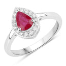0.92 Carat Genuine Ruby and White Diamond 14K White Gold Ring-1