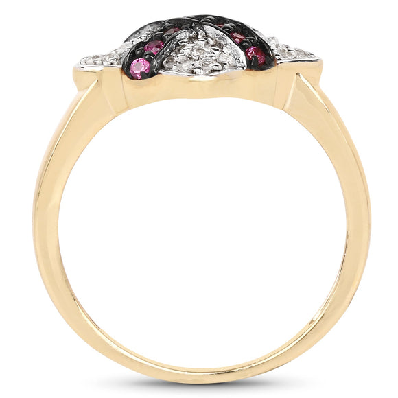 14K Yellow Gold Plated 0.57 Carat Genuine Ruby and White Cubic Zirconia .925 Sterling Silver Ring