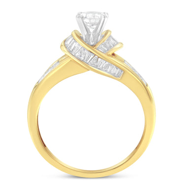 14K Two-Toned Gold Round, Baguette and Princess Cut Diamond Ring (1 1/8 Cttw, H-I Color, SI2-I1 Clarity) - Size 6 - 0