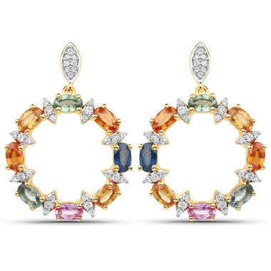 4.12 Carat Genuine Multi Sapphire .925 Sterling Silver Earrings - 0