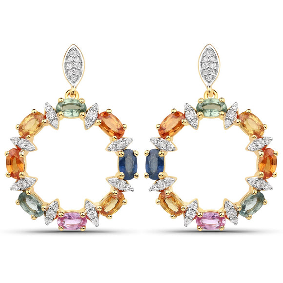 4.12 Carat Genuine Multi Sapphire .925 Sterling Silver Earrings