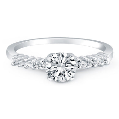 14k White Gold Shared Prong Accent Diamond Engagement Ring - 0