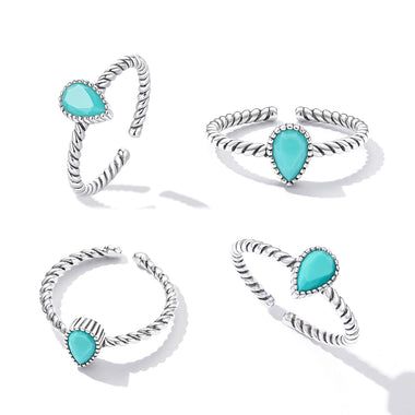 925 Silver 0.2cm Turquoise Ring for Women - 0