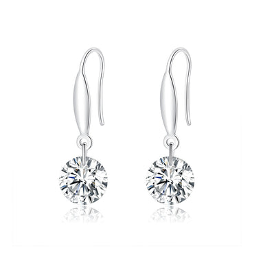 S925 Sterling Silver Earrings 2.6x0.8cm Plated Platinum with Pavé Setting CZ for Women