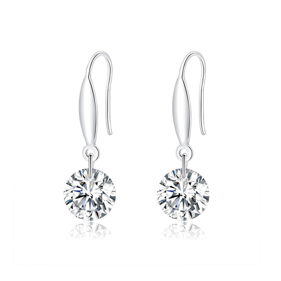 S925 Sterling Silver Earrings 2.6x0.8cm Plated Platinum with Pavé Setting CZ for Women