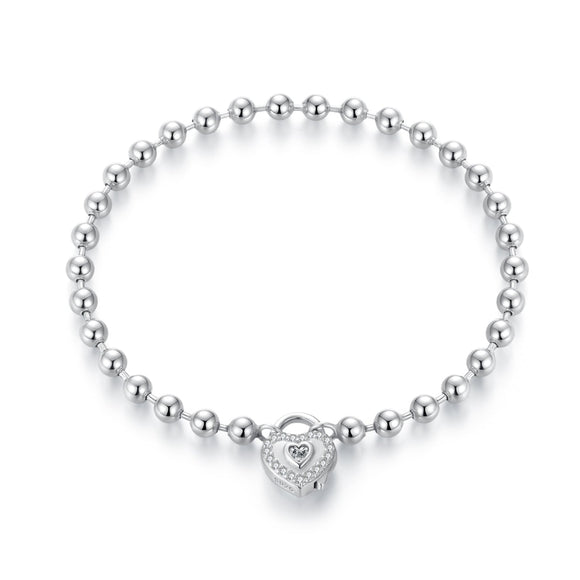 925 Sterling Silver White Gold Plated 17cm Bracelet with CZ Paved Setting for Women