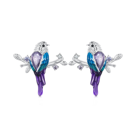 925 Sterling Silver Enamel Process Pavé Setting CZ Earrings