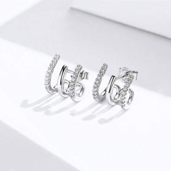 S925 Sterling Silver Platinum Plated Pavé Setting CZ Earrings