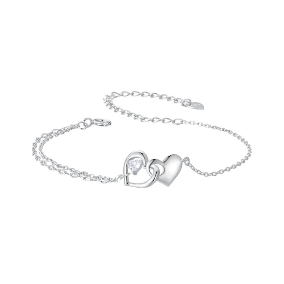 925 Sterling Silver Bracelet with Pave Setting CZ and White Gold Plating