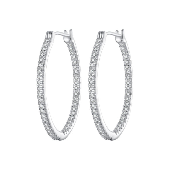 925 Sterling Silver Earrings with Pave Setting CZ in White Gold for Women