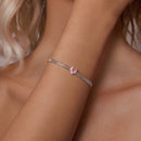 925 Sterling Silver White Gold Plated 8mm CZ Pendant Bracelet for Women-6