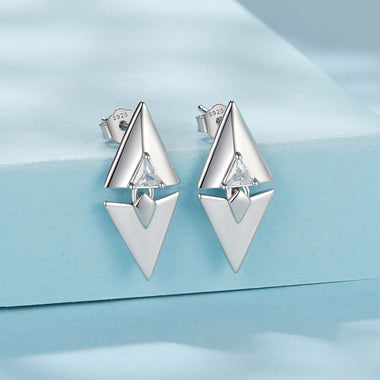 925 Sterling Silver Earrings with White Gold Plating and CZ - 0