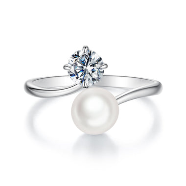925 Sterling Silver Moissanite 0.5 Carat Freshwater Pearl Ring Size E for Women - 0