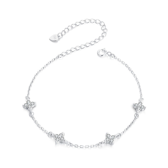 925 Sterling Silver White Gold Plated Adjustable CZ Bracelet for Women